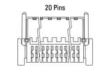 Dimensiuni conector Zero8 cotit cu 20 de pini