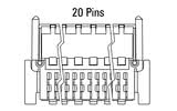 Dimensiuni conector Zero8 cotit cu 20 de pini